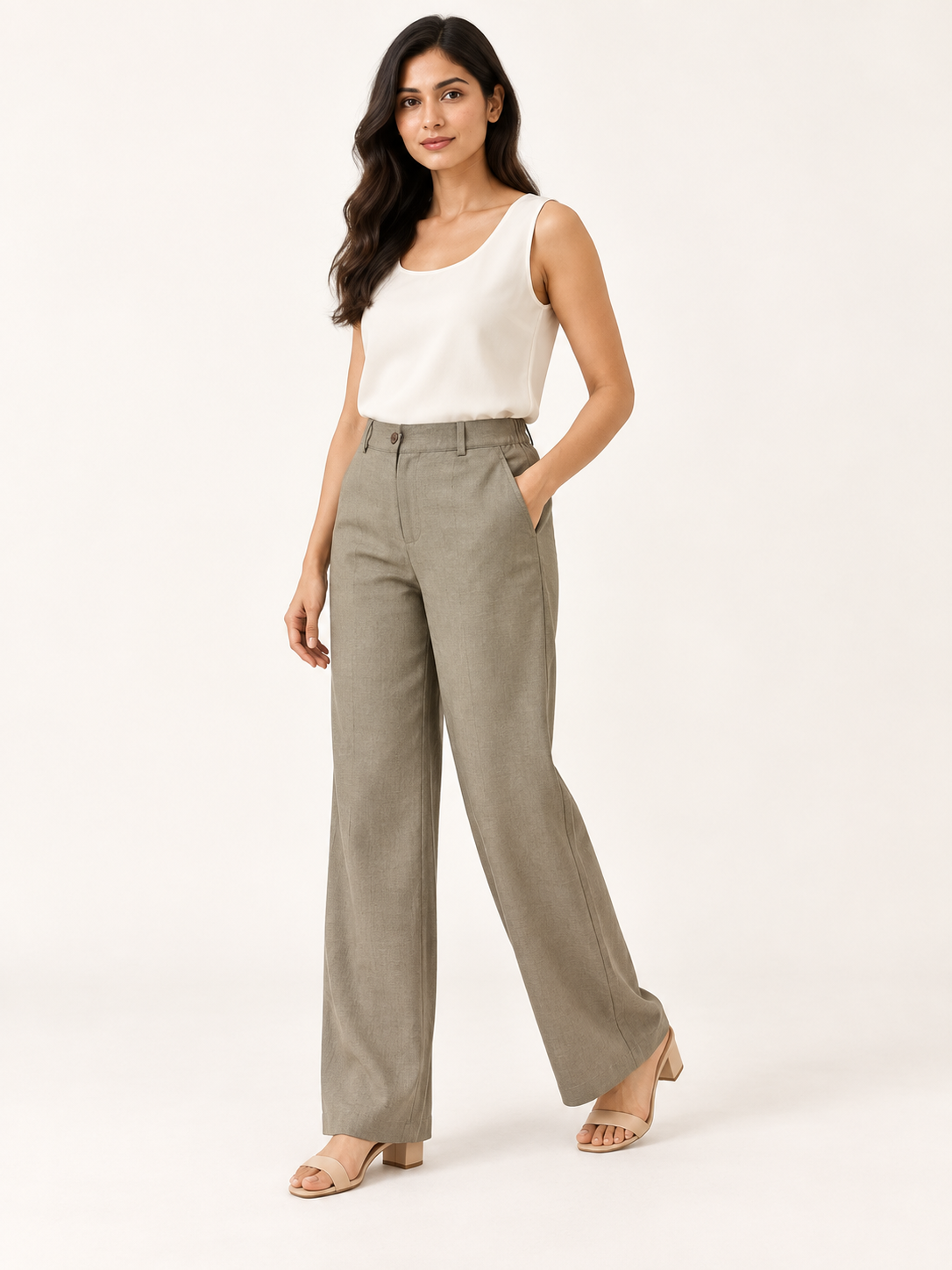 Composure Linen Blend Trousers - Sage Stone - three-quarter view