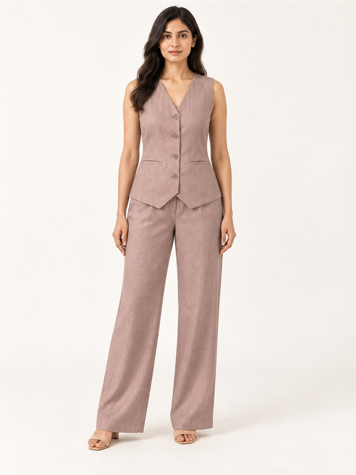 Composure Linen Blend Waistcoat - Dusty Blush - front view