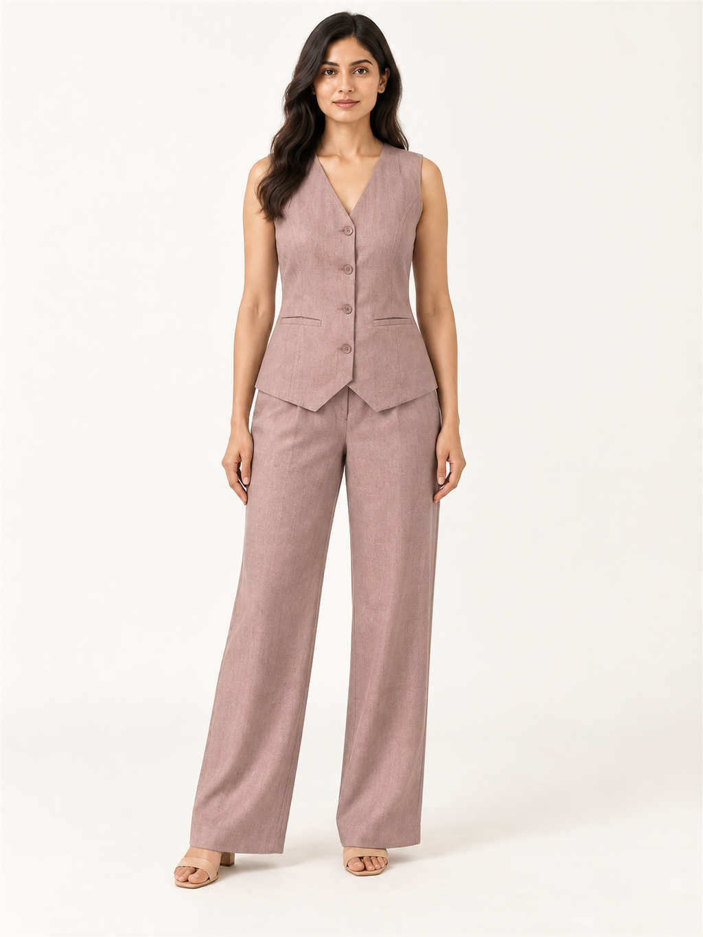 Composure Linen Blend Waistcoat Set - Dusty Blush - front view