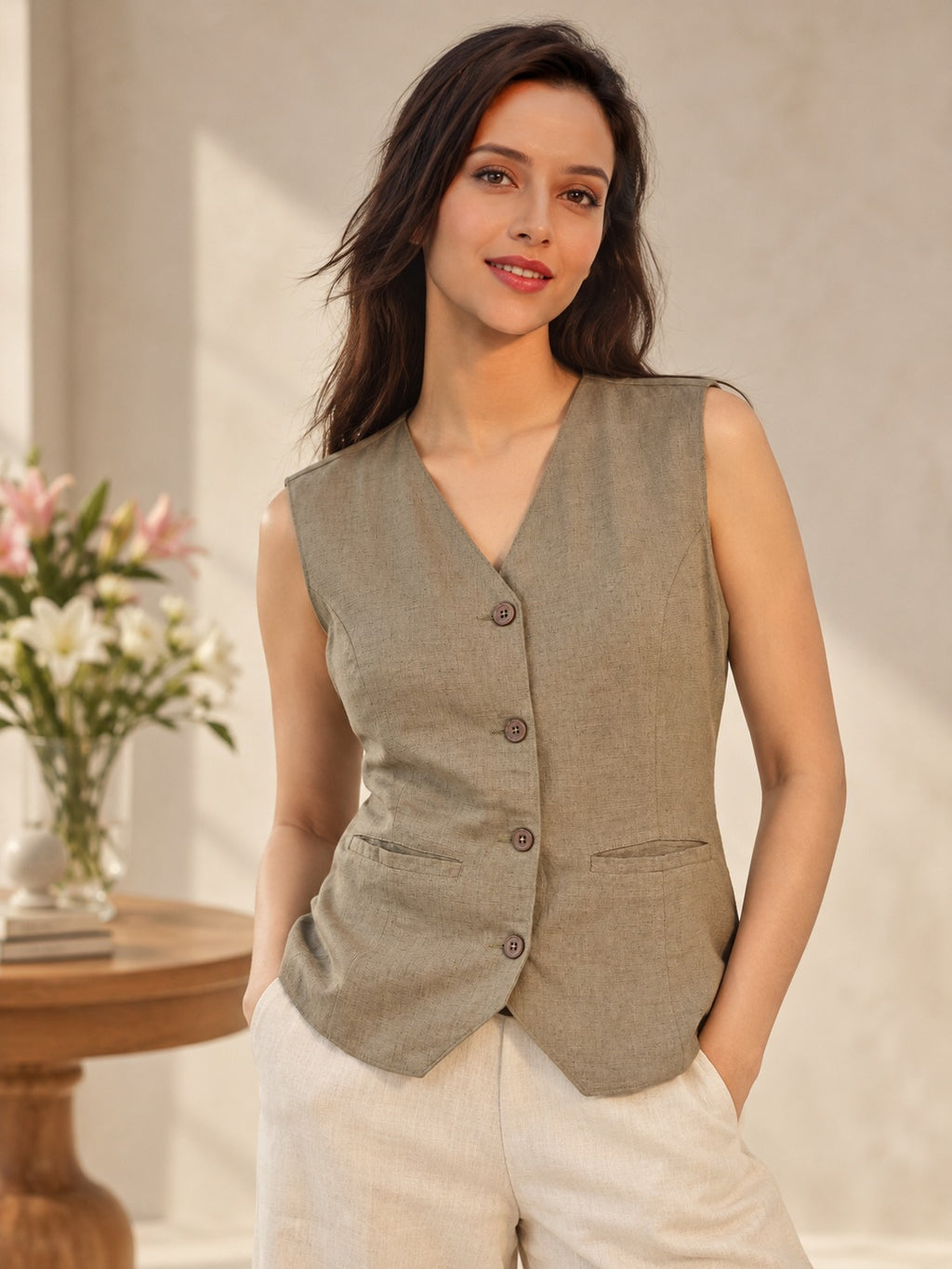Composure -Linen Blend Waistcoat - Sage Stone - image 1