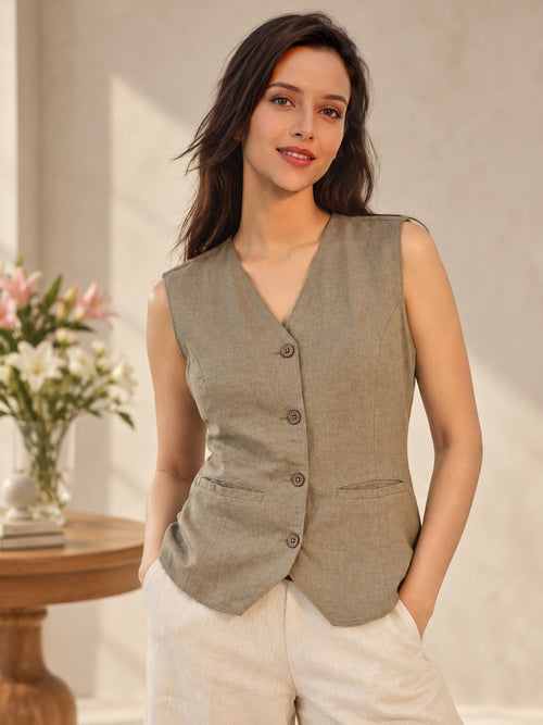 Composure -Linen Blend Waistcoat - Sage Stone - image 1