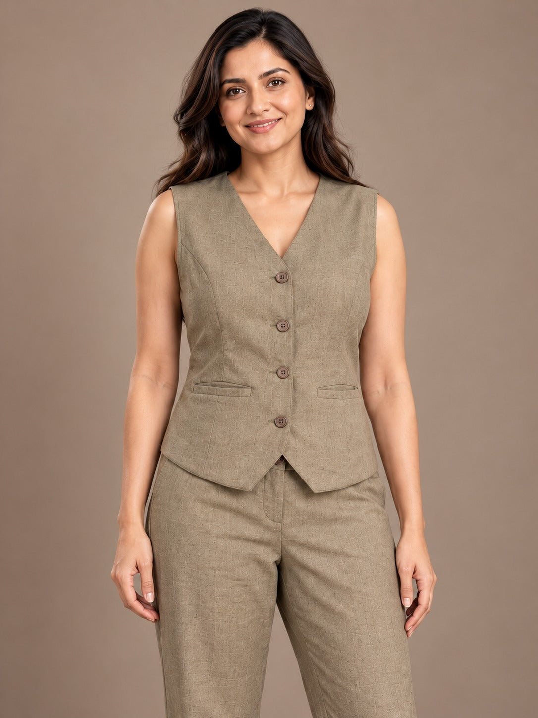 Composure -Linen Blend Waistcoat Set - Sage Stone - image 1