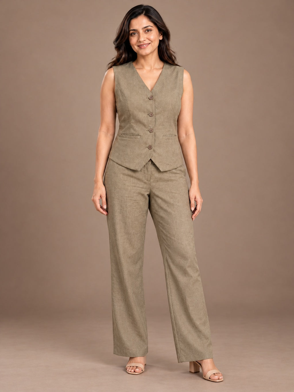 Composure -Linen Blend Waistcoat Set - Sage Stone - image 2