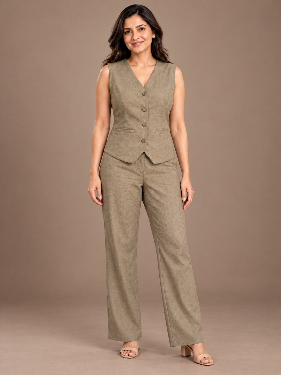 Composure -Linen Blend Waistcoat Set - Sage Stone - image 2