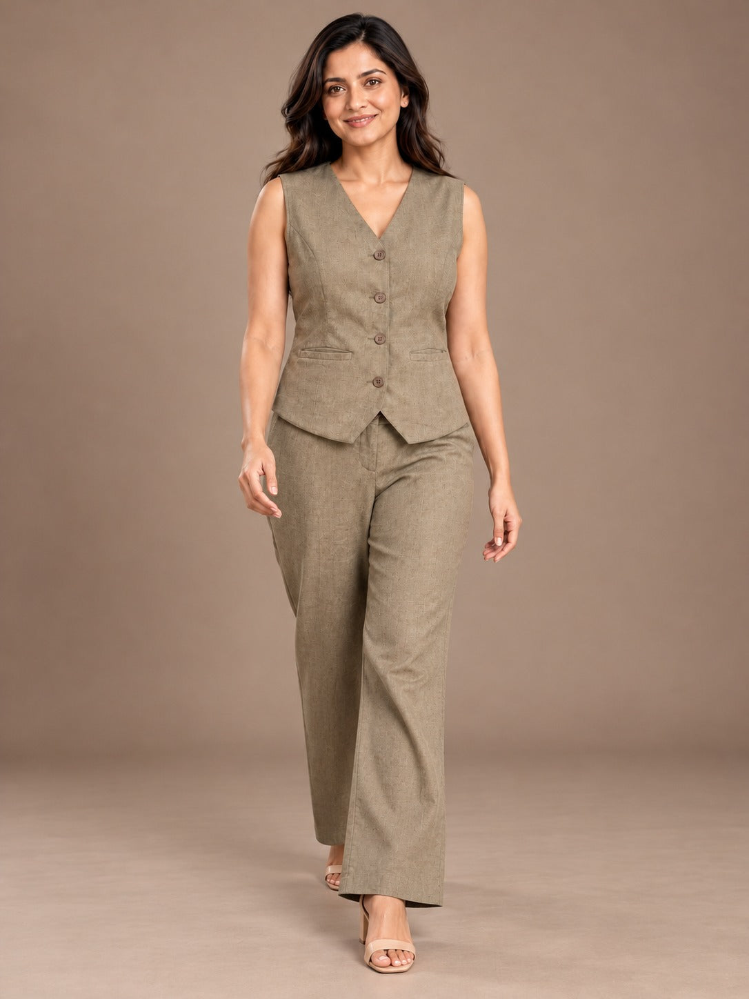 Composure -Linen Blend Waistcoat Set - Sage Stone - image 3