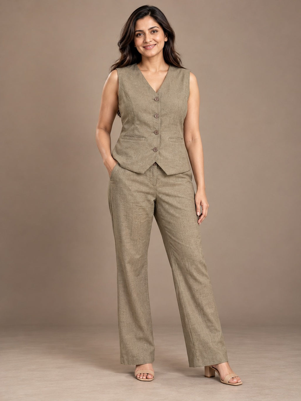 Composure -Linen Blend Waistcoat Set - Sage Stone - image 4
