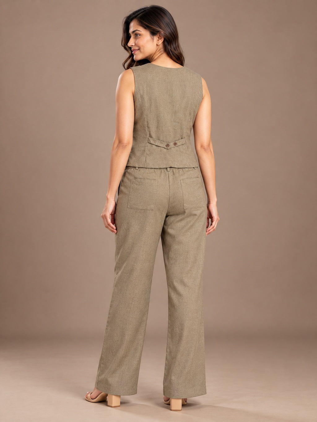 Composure -Linen Blend Waistcoat Set - Sage Stone - image 5