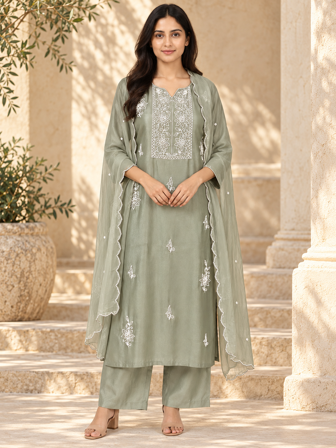Legacy Bead Radiance Suit Set - Sage Green