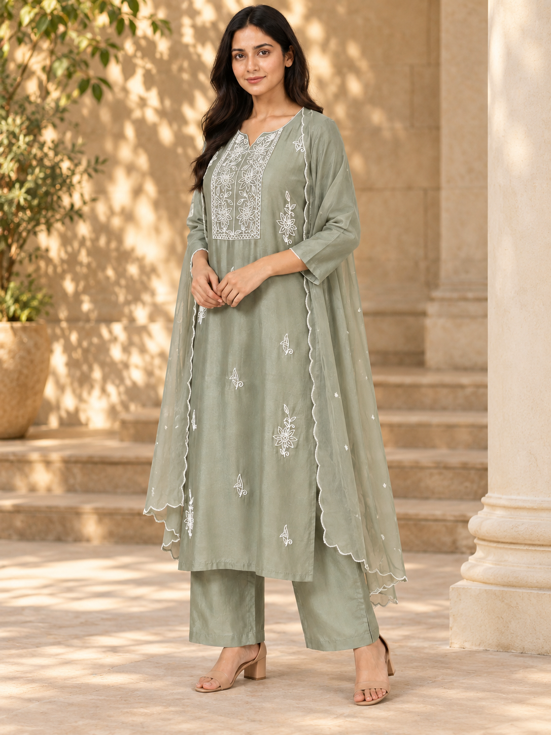Legacy Bead Radiance Suit Set - Sage Green