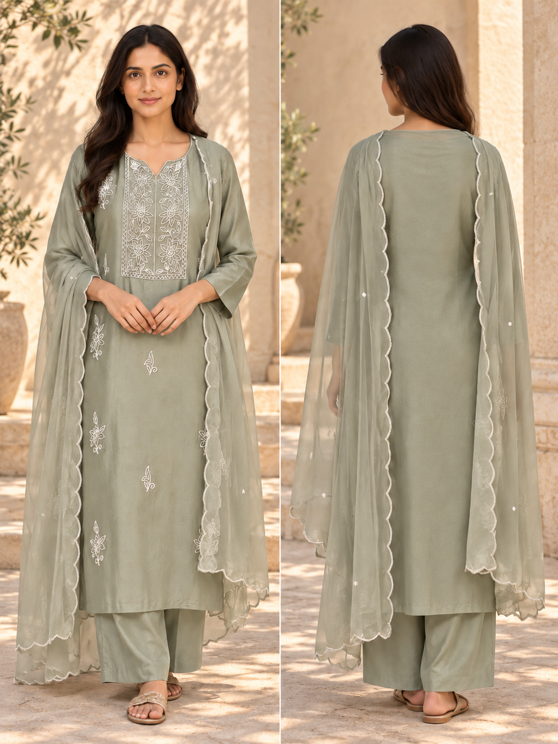 Legacy Bead Radiance Suit Set - Sage Green