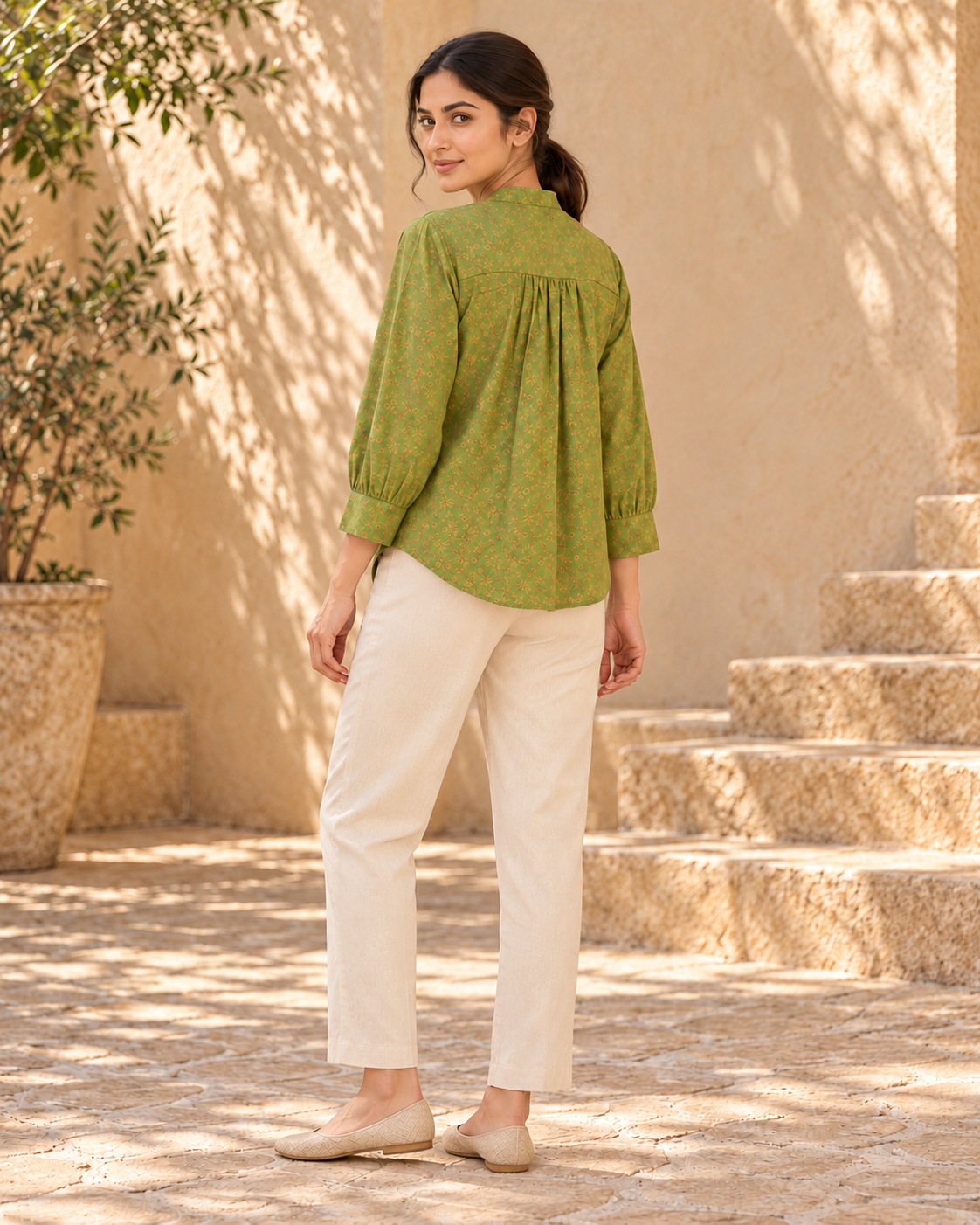 Ease Pleated Top - Moss Meadow