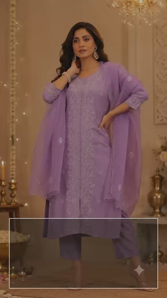 Legacy Kantha Suit Set - Lavender Mist