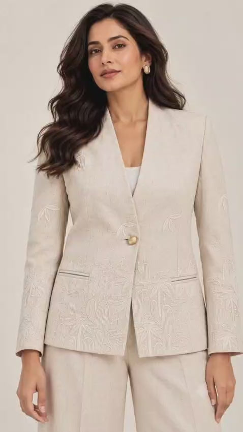 Essence Blazer- Antique Ivory (Embroidered sleeves and back)